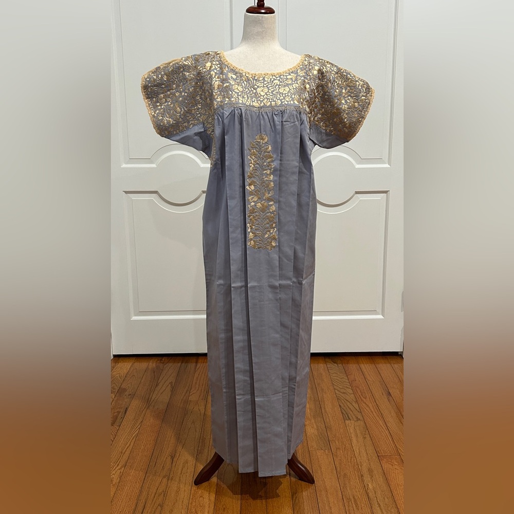 XL San Antonino Maxi Dress,Oax,Mexican dress Hand Embroidered with Silk threads.